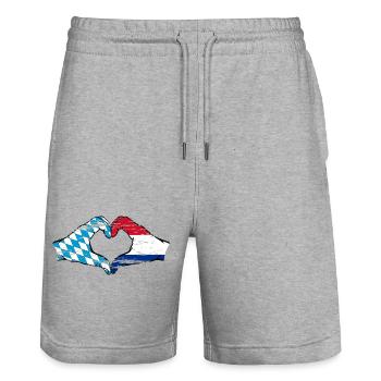 Bavière, Hollande, drapeau, mains, forme de coeur utilisé - Short de jogging bio TRAINER Stanley/Stella unisexe - gris chiné - Devant - Nik (191cm) & Marisol (170cm)