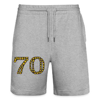 ANNIVERSARY. HAPPY BIRTHDAY. HAPPY BIRTHDAY. - Stanley/Stella Trainer Unisex Organic Jogging Shorts - heather grey - Front - Nik (191cm) & Marisol (170cm)