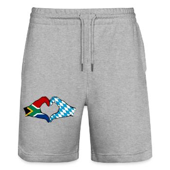 Afrique du Sud Bavière Drapeau Mains Coeur Forme - Short de jogging bio TRAINER Stanley/Stella unisexe - gris chiné - Devant - Nik (191cm) & Marisol (170cm)