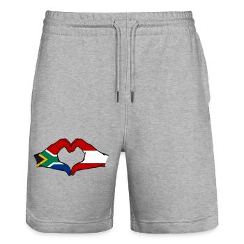 Afrique du Sud Autriche Drapeau Mains Coeur Forme - Short de jogging bio TRAINER Stanley/Stella unisexe - gris chiné - Devant - Nik (191cm) & Marisol (170cm)
