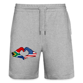 Afrique du Sud États-Unis drapeau mains forme de coeur - Short de jogging bio TRAINER Stanley/Stella unisexe - gris chiné - Devant - Nik (191cm) & Marisol (170cm)