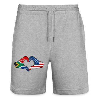 Afrique du Sud États-Unis drapeau mains forme de coeur utilisé - Short de jogging bio TRAINER Stanley/Stella unisexe - gris chiné - Devant - Nik (191cm) & Marisol (170cm)