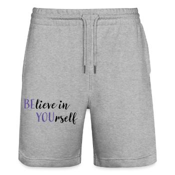 BElieve in YOUrself | Saying with 2 meanings - Stanley/Stella Trainer Unisex Organic Jogging Shorts - heather grey - Front - Nik (191cm) & Marisol (170cm)