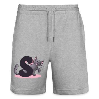 Lettre S Cat - Short de jogging bio TRAINER Stanley/Stella unisexe - gris chiné - Devant - Nik (191cm) & Marisol (170cm)