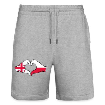 Georgien Polen Flagge Hände Herzform - Stanley/Stella Unisex Bio Joggingshorts Trainer  - Grau meliert - Vorne - Nik (191cm) & Marisol (170cm)