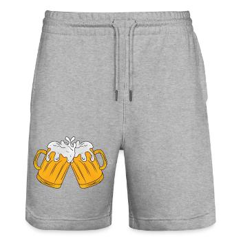 Beer - Stanley/Stella Trainer Unisex Organic Jogging Shorts - heather grey - Front - Nik (191cm) & Marisol (170cm)