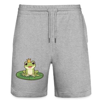 Prince Grenouille sur le Nénuphar - Short de jogging bio TRAINER Stanley/Stella unisexe - gris chiné - Devant - Nik (191cm) & Marisol (170cm)