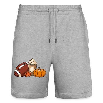 Autumn Delights: Football, Pumpkin and Pumpkin Spice - Stanley/Stella Trainer Unisex Organic Jogging Shorts - heather grey - Front - Nik (191cm) & Marisol (170cm)