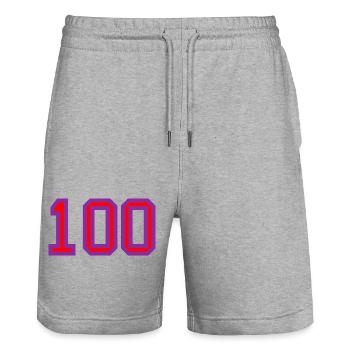 100. 100 YEARS. 100th ANNIVERSARY. BIRTHDAY 100 - Stanley/Stella Trainer Unisex Organic Jogging Shorts - heather grey - Front - Nik (191cm) & Marisol (170cm)