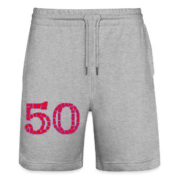 50. 50 ANS. 50e ANNIVERSAIRE. ANNIVERSAIRE 50 ANS. - Short de jogging bio TRAINER Stanley/Stella unisexe - gris chiné - Devant - Nik (191cm) & Marisol (170cm)