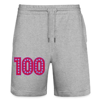 100. 100 JAHRE. 100-JÄHRIGES JUBILÄUM. GEBURTSTAG 100 - Stanley/Stella Unisex Bio Joggingshorts Trainer  - Grau meliert - Vorne - Nik (191cm) & Marisol (170cm)