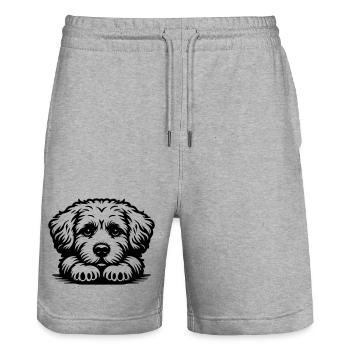 Bolognese head with paws - Stanley/Stella Trainer Unisex Organic Jogging Shorts - heather grey - Front - Nik (191cm) & Marisol (170cm)