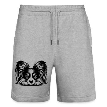 Papillon Kopf mit Pfoten - Stanley/Stella Unisex Bio Joggingshorts Trainer  - Grau meliert - Vorne - Nik (191cm) & Marisol (170cm)