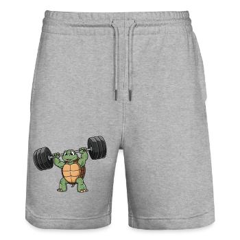 Starke Schildkröte Fitness Hantel Workout Training - Stanley/Stella Unisex Bio Joggingshorts Trainer  - Grau meliert - Vorne - Nik (191cm) & Marisol (170cm)