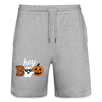 Hey Boo Halloween Leopard Ghost - Stanley/Stella Unisex Bio Joggingshorts Trainer  - Grau meliert - Vorne - Nik (191cm) & Marisol (170cm)