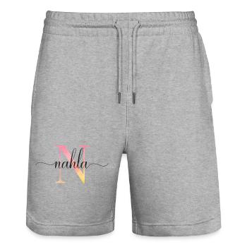 N | Monogram | Name | Nahla |Watercolor - Stanley/Stella Trainer Unisex Organic Jogging Shorts - heather grey - Front - Nik (191cm) & Marisol (170cm)