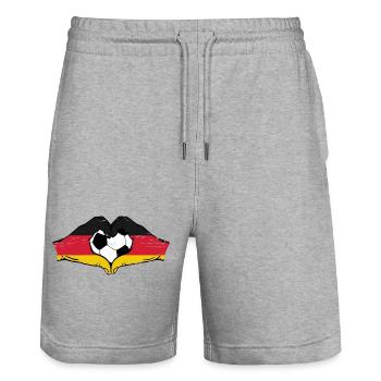 Deutschland Fußball Flagge Hände Herzform used - Stanley/Stella Unisex Bio Joggingshorts Trainer  - Grau meliert - Vorne - Nik (191cm) & Marisol (170cm)
