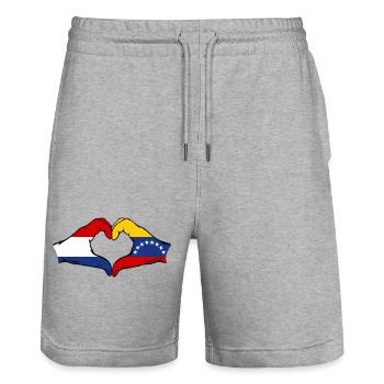 Drapeau Hollande Venezuela mains forme de coeur - Short de jogging bio TRAINER Stanley/Stella unisexe - gris chiné - Devant - Nik (191cm) & Marisol (170cm)
