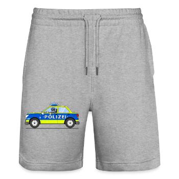 Police car with policeman blue and yellow - Stanley/Stella Trainer Unisex Organic Jogging Shorts - heather grey - Front - Nik (191cm) & Marisol (170cm)