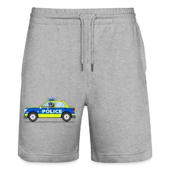Voiture de police avec policier bleu et jaune - Short de jogging bio TRAINER Stanley/Stella unisexe - gris chiné - Devant - Nik (191cm) & Marisol (170cm)