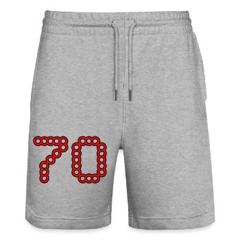 70. 70 YEARS. 70th ANNIVERSARY. 70 YEARS ANNIVERSARY. - Stanley/Stella Trainer Unisex Organic Jogging Shorts - heather grey - Front - Nik (191cm) & Marisol (170cm)
