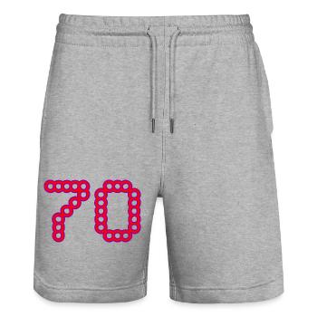 70. 70 YEARS. 70th ANNIVERSARY. 70 YEARS ANNIVERSARY. - Stanley/Stella Trainer Unisex Organic Jogging Shorts - heather grey - Front - Nik (191cm) & Marisol (170cm)