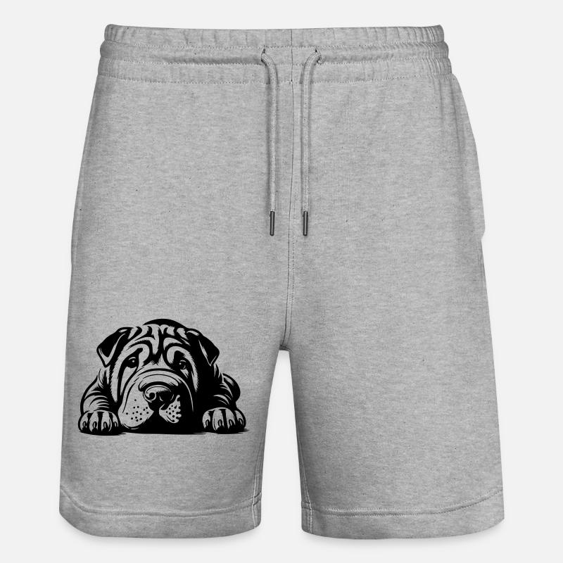 Shar Pei Kopf mit Pfoten - Stanley/Stella Unisex Bio Joggingshorts Trainer  - Grau meliert