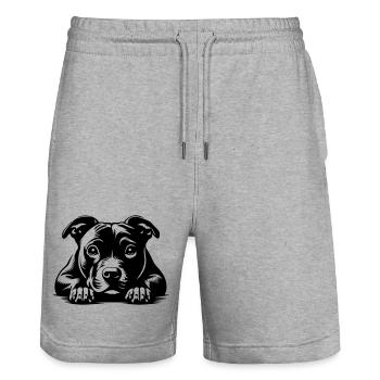 Staffordshire Bull Terrier Head with Paws - Stanley/Stella Trainer Unisex Organic Jogging Shorts - heather grey - Front - Nik (191cm) & Marisol (170cm)
