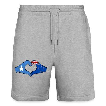 Drapeau de la Nouvelle-Zélande Mains Forme de cœur - Short de jogging bio TRAINER Stanley/Stella unisexe - gris chiné - Devant - Nik (191cm) & Marisol (170cm)