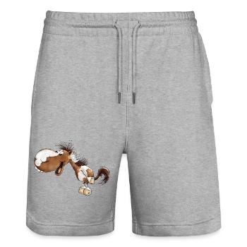 Lachendes Pferd Schecke Pferdeliebhaber - Stanley/Stella Unisex Bio Joggingshorts Trainer  - Grau meliert - Vorne - Nik (191cm) & Marisol (170cm)