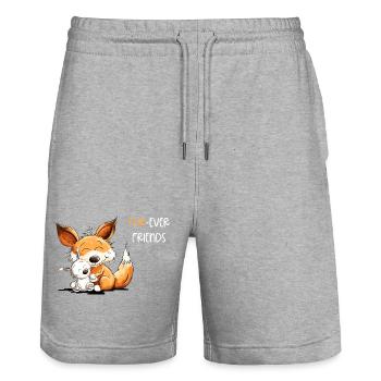 Fuchs Mit Hase Freundschaft Spruch - Stanley/Stella Unisex Bio Joggingshorts Trainer  - Grau meliert - Vorne - Nik (191cm) & Marisol (170cm)