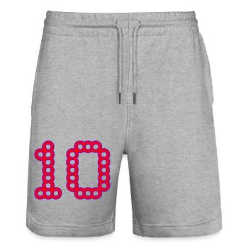 10. 10 JAHRE. 10-JÄHRIGES JUBILÄUM. 10-JÄHRIGES JUBILÄUM. - Stanley/Stella Unisex Bio Joggingshorts Trainer  - Grau meliert - Vorne - Nik (191cm) & Marisol (170cm)