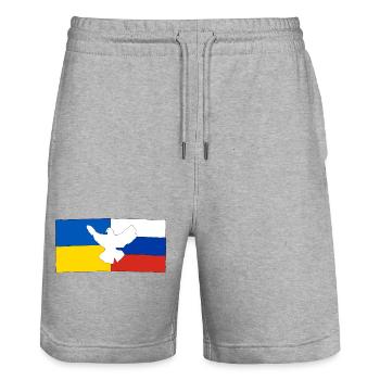 Paix pour l’Ukraine et la Russie - Short de jogging bio TRAINER Stanley/Stella unisexe - gris chiné - Devant - Nik (191cm) & Marisol (170cm)