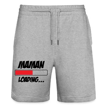 Maman loading... Please Wait - Future Mère - Short de jogging bio TRAINER Stanley/Stella unisexe - gris chiné - Devant - Nik (191cm) & Marisol (170cm)