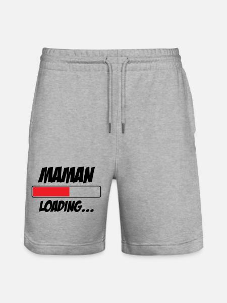 Mom loading... Please Wait - Mother-to-be - Stanley/Stella Trainer Unisex Organic Jogging Shorts - heather grey