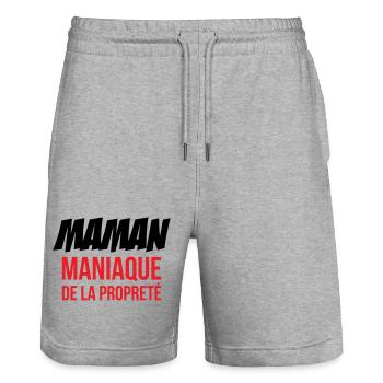 Maman maniaque de la propreté ! - Short de jogging bio TRAINER Stanley/Stella unisexe - gris chiné - Devant - Nik (191cm) & Marisol (170cm)