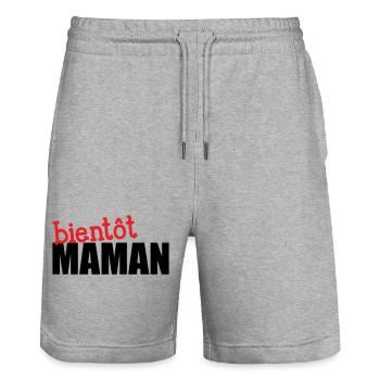 bientôt Maman ! Cadeau de grossesse - Short de jogging bio TRAINER Stanley/Stella unisexe - gris chiné - Devant - Nik (191cm) & Marisol (170cm)
