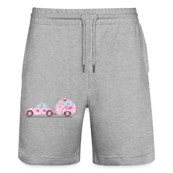 Auto mit Wohnwagen Rosa Herz - Stanley/Stella Unisex Bio Joggingshorts Trainer  - Grau meliert - Vorne - Nik (191cm) & Marisol (170cm)