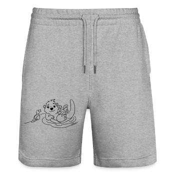 Otter with duck coloring motif - Stanley/Stella Trainer Unisex Organic Jogging Shorts - heather grey - Front - Nik (191cm) & Marisol (170cm)