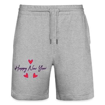 HAPPY NEW YEAR. NEW YEAR'S EVE. NEW YEAR - Stanley/Stella Trainer Unisex Organic Jogging Shorts - heather grey - Front - Nik (191cm) & Marisol (170cm)