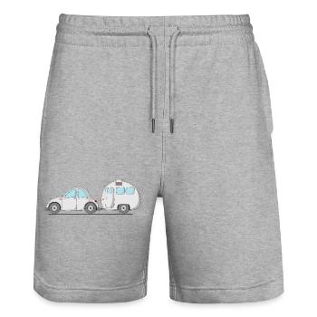 Auto mit Wohnwagen Grau - Stanley/Stella Unisex Bio Joggingshorts Trainer  - Grau meliert - Vorne - Nik (191cm) & Marisol (170cm)
