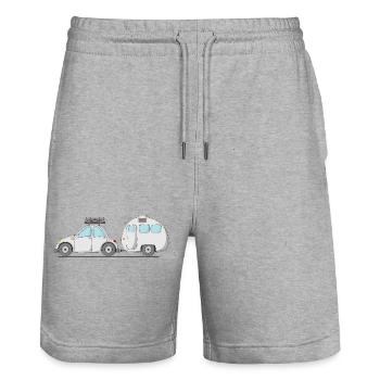 Auto mit Wohnwagen und Koffer in Grau - Stanley/Stella Unisex Bio Joggingshorts Trainer  - Grau meliert - Vorne - Nik (191cm) & Marisol (170cm)