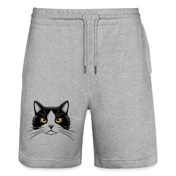 Illustration d’une tête de chat. - Short de jogging bio TRAINER Stanley/Stella unisexe - gris chiné - Devant - Nik (191cm) & Marisol (170cm)