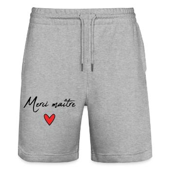 MASTER. MASTER. THANK YOU. THANK YOU, MASTER. MASTER - Stanley/Stella Trainer Unisex Organic Jogging Shorts - heather grey - Front - Nik (191cm) & Marisol (170cm)