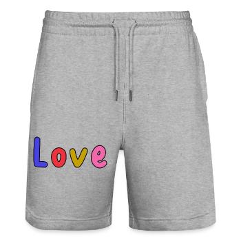 LIEBE. PAAR. GERADE VERHEIRATET. Junggesellinnenabschied. VALENTINSTAG. - Stanley/Stella Unisex Bio Joggingshorts Trainer  - Grau meliert - Vorne - Nik (191cm) & Marisol (170cm)