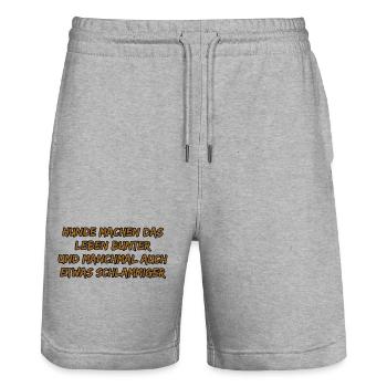 Hundebunte Lebensfreude - Stanley/Stella Unisex Bio Joggingshorts Trainer  - Grau meliert - Vorne - Nik (191cm) & Marisol (170cm)
