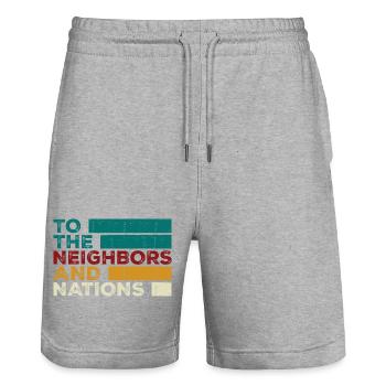 An die Nachbarn und Nationen - Stanley/Stella Unisex Bio Joggingshorts Trainer  - Grau meliert - Vorne - Nik (191cm) & Marisol (170cm)