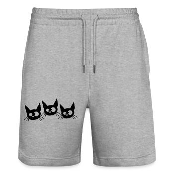 Trois chats plissés drôle 3 grimaces folles - Short de jogging bio TRAINER Stanley/Stella unisexe - gris chiné - Devant - Nik (191cm) & Marisol (170cm)