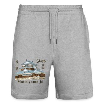 Matsuyama-jo, Shikoku, Japon, Dessin à la main - Short de jogging bio TRAINER Stanley/Stella unisexe - gris chiné - Devant - Nik (191cm) & Marisol (170cm)