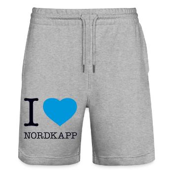 I LOVE NORDKAPP Norway Norwegen - Stanley/Stella Trainer Unisex Organic Jogging Shorts - heather grey - Front - Nik (191cm) & Marisol (170cm)